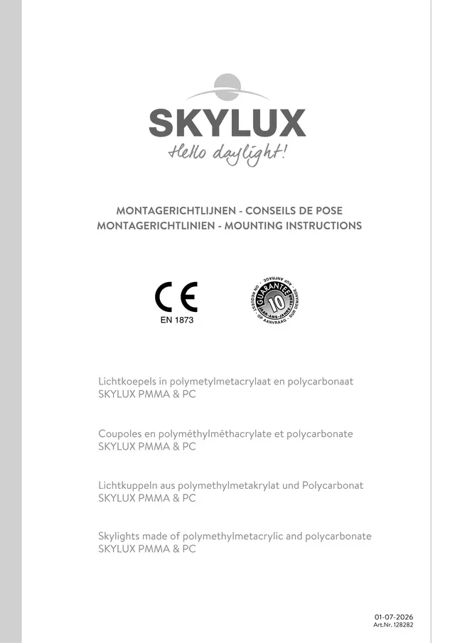 Skylux Lichtkoepel: voorblad van de montagehandleiding